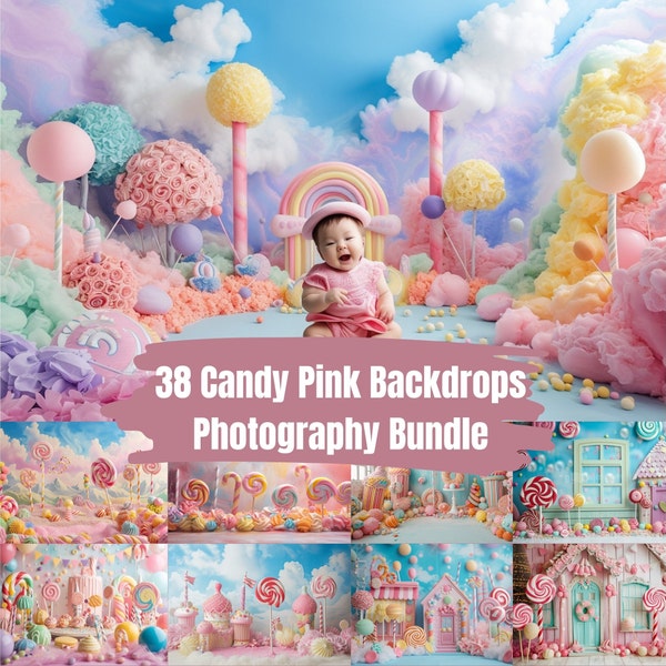 38 CANDY PINK BACKDROPS, Digital Backgrounds Bundle, Newborn Photography, Kids Photoshoot, Sweet Candy Studio, Photoshop Overlay, Download