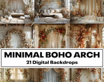 Boho Arch Digital Backdrop Bundle, Photography Overlays (21 PNG)