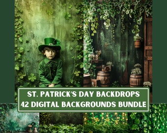 St. Patrick's Day Backdrops Bundle, Clover Photography Backgrounds (Digital Download)