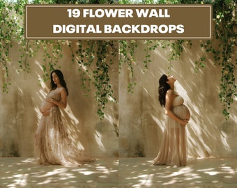 Flower Wall Digital Backdrops, Maternity Photography, Photoshop Overlays (PDF)