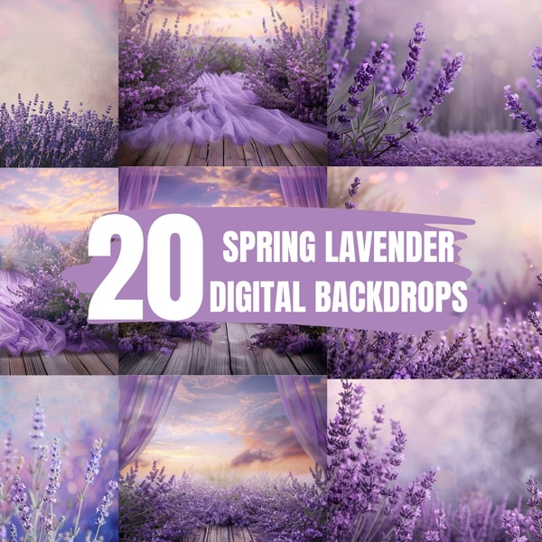 LAVENDER FIELD BACKDROPS, Digital Backgrounds Bundle, Spring Flowers Field, Photoshop Overlay, Photography Textures, Fine Art, Maternity