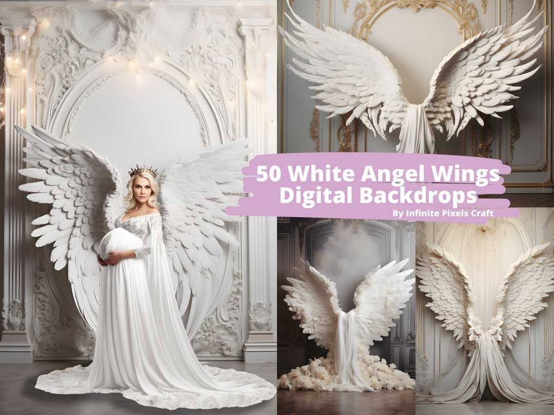 50 White Angel Wings Digital Backdrops, Maternity Background, Photoshop ...