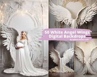 50 fondos digitales de alas de ángel blanco, fondo de maternidad, superposición de Photoshop, foto de boda