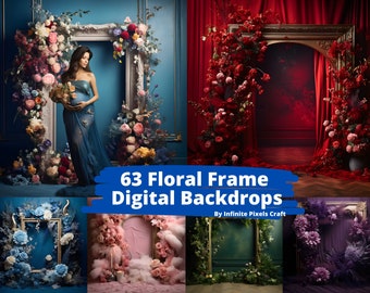 63 fondali digitali con cornice floreale, sfondo di maternità, foto di matrimonio, sovrapposizione di Photoshop