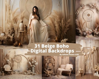 Beige Boho Maternity Backdrops, Fine Art Photography (PNG Files)