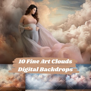 FINE ART CLOUDS, 10 Pastel Maternity Digital Backdrops, Cloudy Sky Backgrounds, Smoke Textures Overlay, Mother Studio Photoshoot, Photoshop