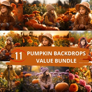 FALL PUMPKIN PATCH Digital Backdrops Bundle, 11 Autumn Backgrounds, Kids Photography, Photoshop Overlay, Flowers Field, Instant Download
