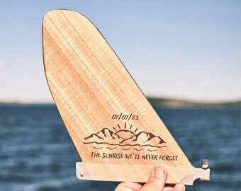 Custom Wooden Paddle Board US box Fin, Personalized Engraved surfer gift for boyfriend or dad, coastal decor wave inspired unique gift box