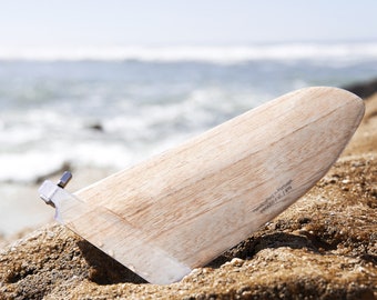 Aleta de tabla de remo de madera personalizada, regalo de surfista grabado personalizado para el novio amante del surf, caja de regalo única inspirada en olas de decoración costera