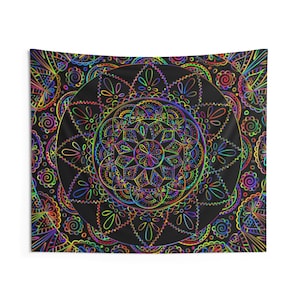 Trippy Tapestry Blacklight Ornamental, Cool Tapestry, Mandala Tapestry, Psychedelic Tapestry