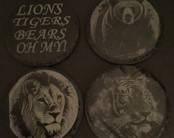 4 Piece Circle Set of Slate Coasters