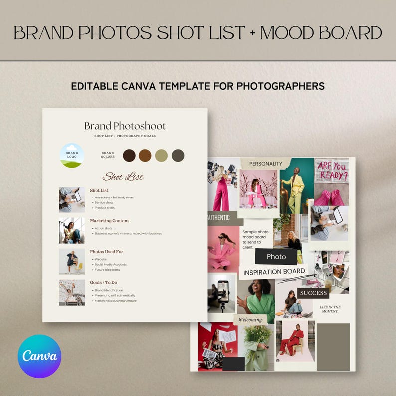Editable Photo Shot List + Vision Board Canva Template, for Brand ...