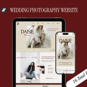 Plantilla web Showit color rojo cereza, diseño minimalista para fotógrafos de bodas.