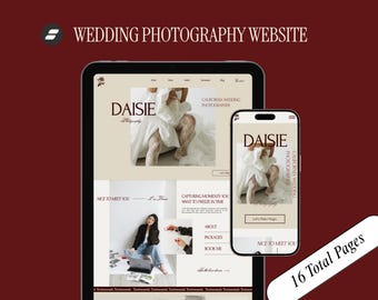 Modello di sito web Cherry Showit, fotografo di matrimoni, sito web minimalista rosso, modello di sito web per fotografi, Showit Web Design