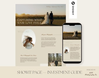 Showit Investment Guide Template | Wedding Photographer Pricing | Showit Price Guide Template for Photographers