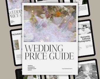 Modello di listino prezzi per fotografia di matrimonio minimalista, pacchetto editoriale/Canva