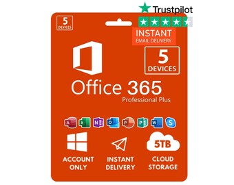 Microsoft Office 365 Professional Plus Lifetime – 5 Device 5TB OneDrive for Windows, Mac, IOS and Android + Free 15M Digital Tools Bundle
