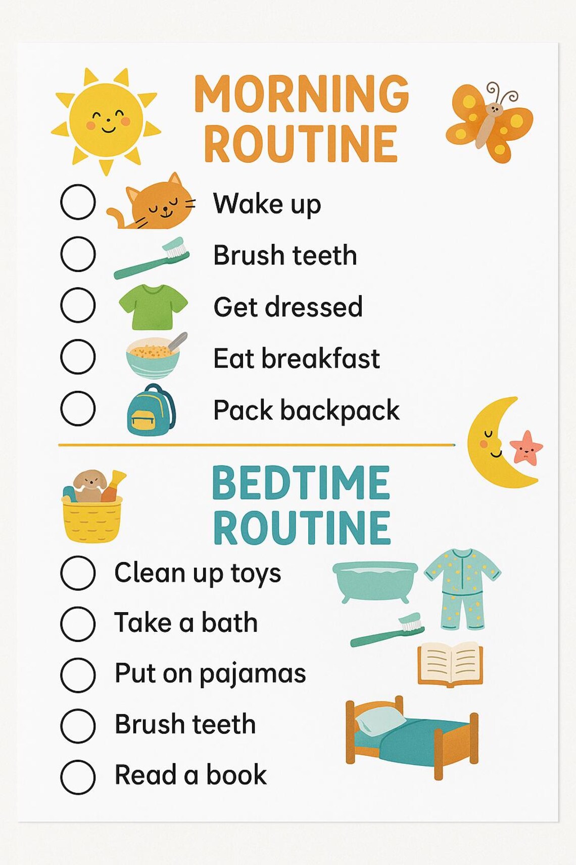 Printable Kids Routine Chart | Morning and Bedtime Schedule | Visual ...