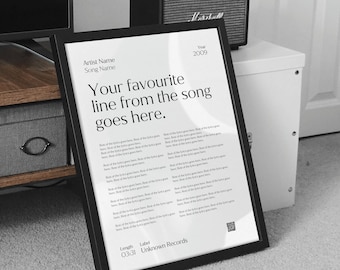 Custom Song Lyric Print | Music Poster | Personalised Wall Art | Wedding Song Lyrics | First Dance Song | Song Wall Decor