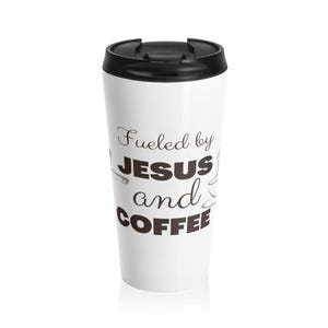 Taza de viaje con mensaje "Fuego por Jesús y café", taza de viaje religiosa de acero inoxidable, taza cristiana portátil, regalo de fe inspirador