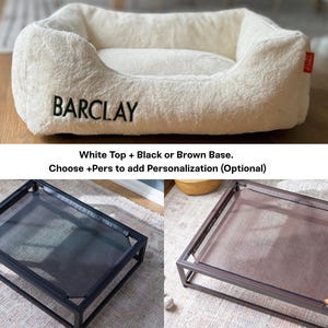 Personalized dog bed cover in soft faux fur, embroidered with pet’s name. Washable dog bed cover fits FUZI elevated dog bed platform. Custom pet bed accessory for raised dog beds. Dog bed cover available in soft faux fur, perfect for custom dog beds and washable dog beds. Ideal for dog bed large dogs, dog bed medium dog, and puppy bed options.