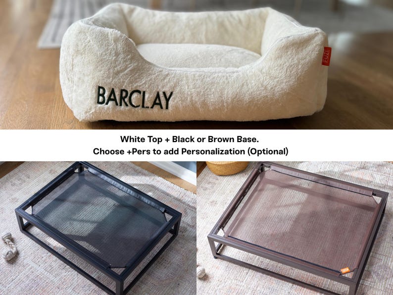 Personalized dog bed cover in soft faux fur, embroidered with pet’s name. Washable dog bed cover fits FUZI elevated dog bed platform. Custom pet bed accessory for raised dog beds. Dog bed cover available in soft faux fur, perfect for custom dog beds and washable dog beds. Ideal for dog bed large dogs, dog bed medium dog, and puppy bed options.