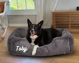 Personalized Faux Fur Dog Bed – Washable Calming Pet Sofa