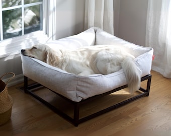Custom Dog Bed, Pale Grey Elevated Orthopedic Pet Bed, Personalized Bed for Large Dogs