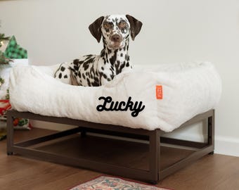 FÜZI Elevated Dog Bed with Plush Faux Fur Washable Cover