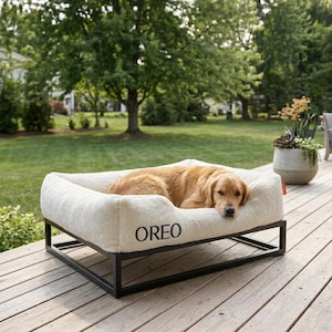 FÜZI Elevated Dog Bed with Plush Faux Fur Washable Cover