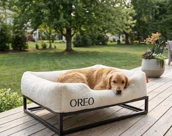 FÜZI Elevated Dog Bed with Plush Faux Fur Washable Cover