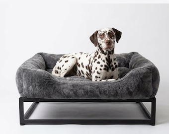 Elevated Plush Dog Bed Window Perch - Modern Black Metal Frame