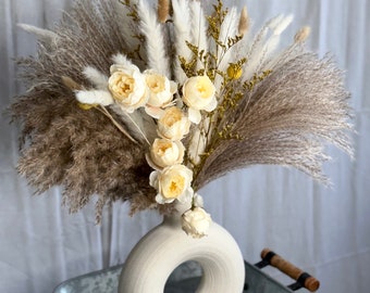 Lu home Bundle Large Circle Vase with Dried Floral Arrangement | Flowers with Vase | Dried Flowers in Vase | Mother’s Day Gift | Home Decor