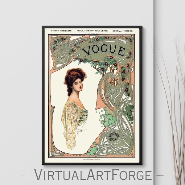 couverture de magazine Vogue vintage, illustration de mode de 1905, art du magazine Vogue antique, affiche de mode rétro, impression Vogue classique, numérique