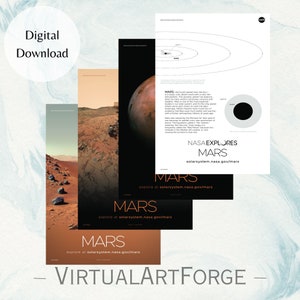 NASA Explores Mars, NASA scientific poster, Cosmology Art, Astronomy print, NASA educating poster, Digital Download, set of 4