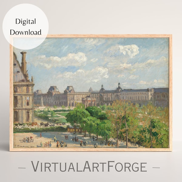 Place du Carrousel, Vintage Landscape Painting, mid-century Oil Painting, Vintage Paris Painting, European Cityscape, Digital Download