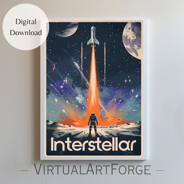 Interstellar Movie Poster, Interstellar Print Digital, Retro movie poster, Space poster, Retro space print, Astronaut, Digital Download