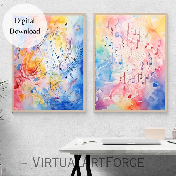 Abstract Music Watercolor Harmony, Watercolor Music Art, Musical Notes Art, Musician Art, Colorful Music Art, Digital Download, High Res