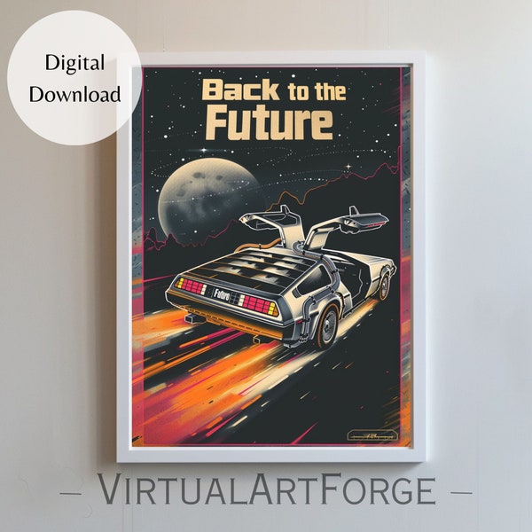 Back to the Future Print, Retro movie Poster, Back to the Future Retro print, Dolorean Print, retro movie print digital, Digital Download