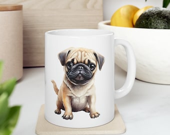 Mug en céramique Carlin, 11 oz, amoureux des chiens, amoureux des animaux de compagnie, cadeau, cadeaux pour lui, cadeaux pour elle, cadeau d'anniversaire, cadeau d'anniversaire