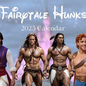 Fairytale Hunks 2025 Wall Calendar, custom calendar, gifts for her, gifts for him, birthday gifts, fun calendars, sexy calendars, hot guys