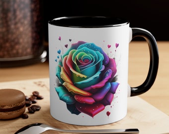 Tasse à café rose multicolore, 11 oz, cadeau, cadeaux pour lui, cadeaux pour elle, cadeau d'anniversaire, cadeau d'anniversaire