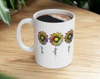 Tasse en céramique Faith Hope Love, 11 oz, cadeau, cadeaux chrétiens, cadeaux pour lui, cadeaux pour elle, cadeau d'anniversaire, cadeau d'anniversaire