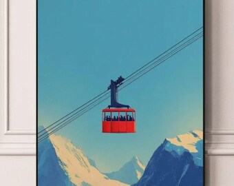 Rode skigondel reizen bergkunstposter ingelijste/ingelijste A5 A4 A3 A2 A1-poster beste afdrukkwaliteit gratis snelle wereldwijde levering Beste op Etsy