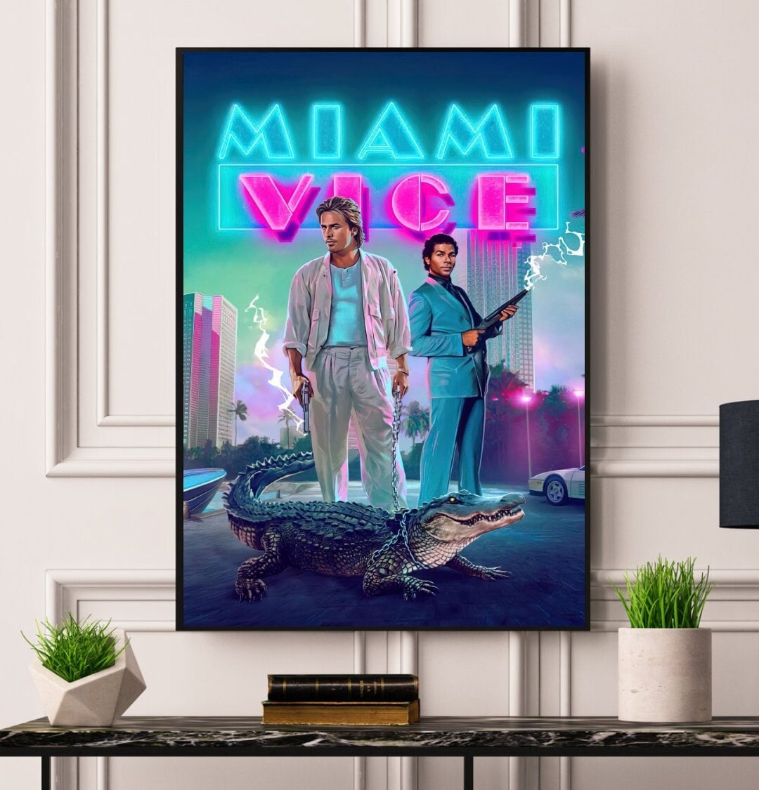 Vintage Original 1980s Miami Vice Don Johnson Poster Sexy Pinup