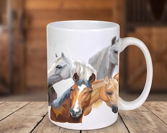 Colorful Horse Herd Coffee Mug, Full Wrap Equestrian Gift for Cowgirls