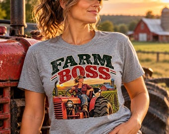 Farm Boss Women's Tractor Shirt, Country Girl Graphic Tee, Vintage Farm Life Design