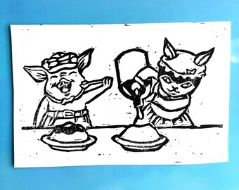 Potatoes and Molasses Pig and Cat Print
