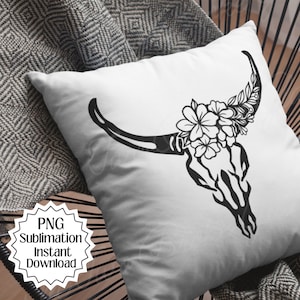 Boho Cow Skull svg, png, Floral Bull Skull Pillow, Wild West Shirt, Western shirt, Cowgirl Shirt, Country Music Shirt, Wild West Sweatshirt