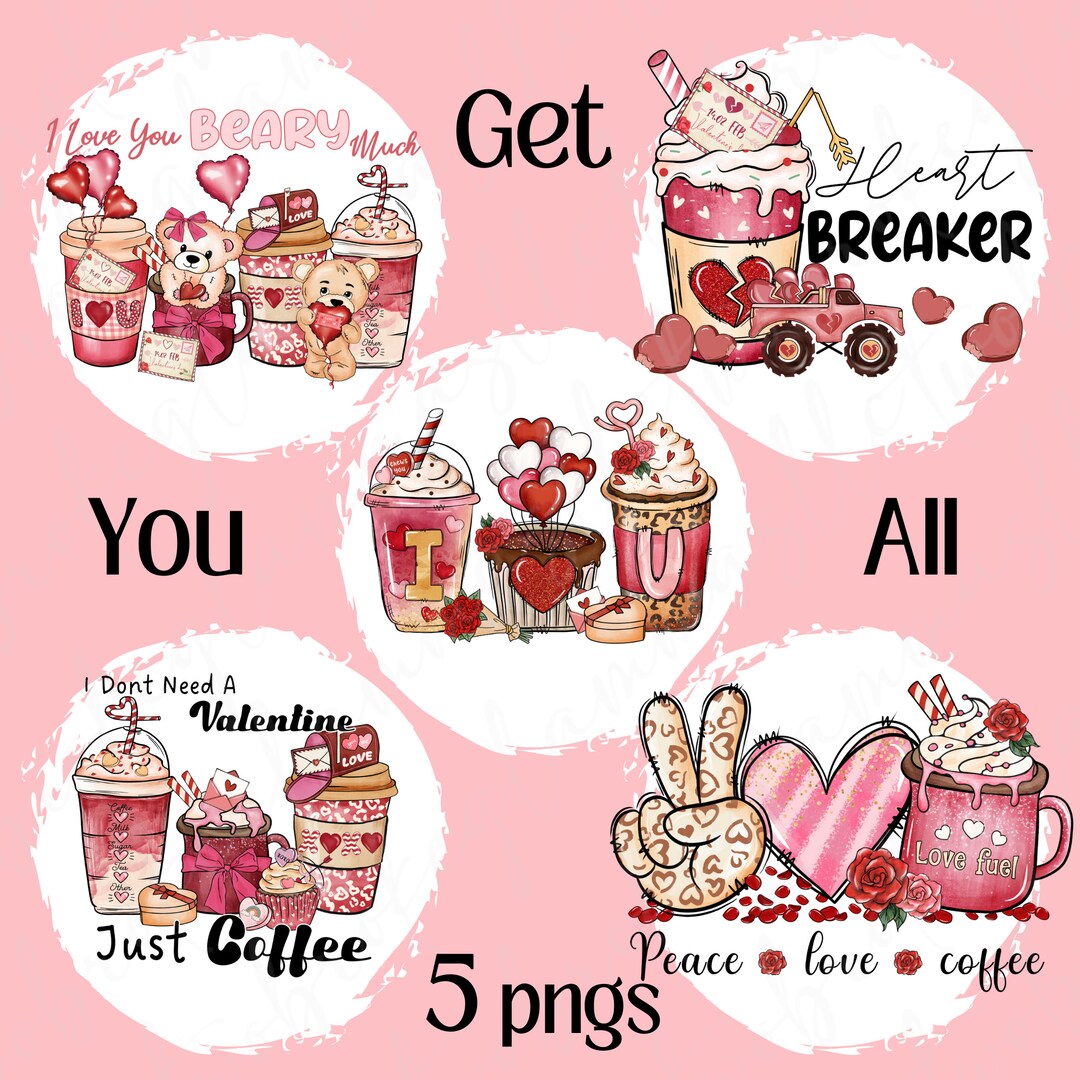 Five Cute Valentine's Png Bundle, Valentine's Bundle Png, Valentines ...